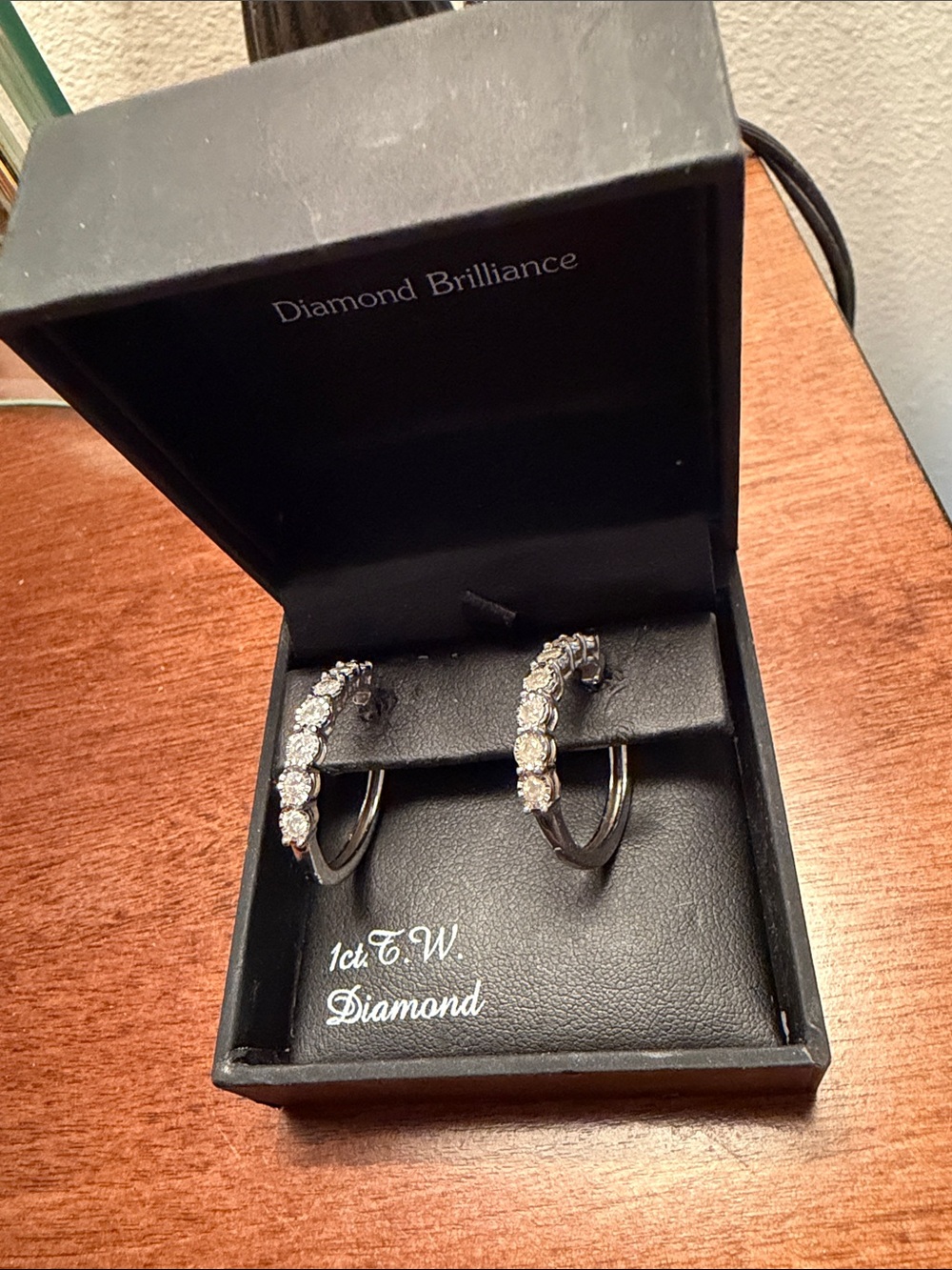Diamond Accent Hoop Earrings - White Gold Tone